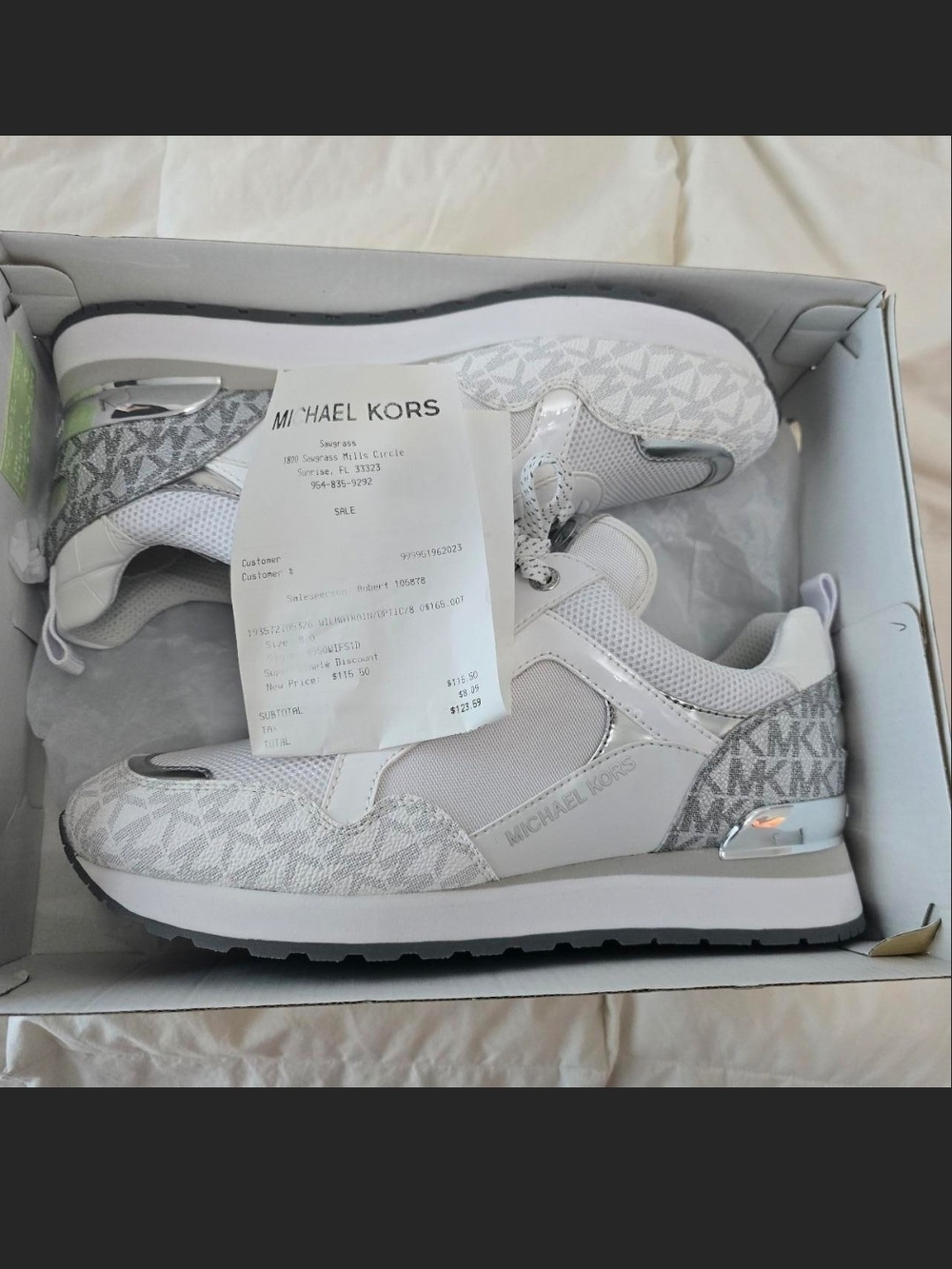 Michael Kors White & Silver Logo-Trim Lace-Up Sneakers - Picture 2 of 2